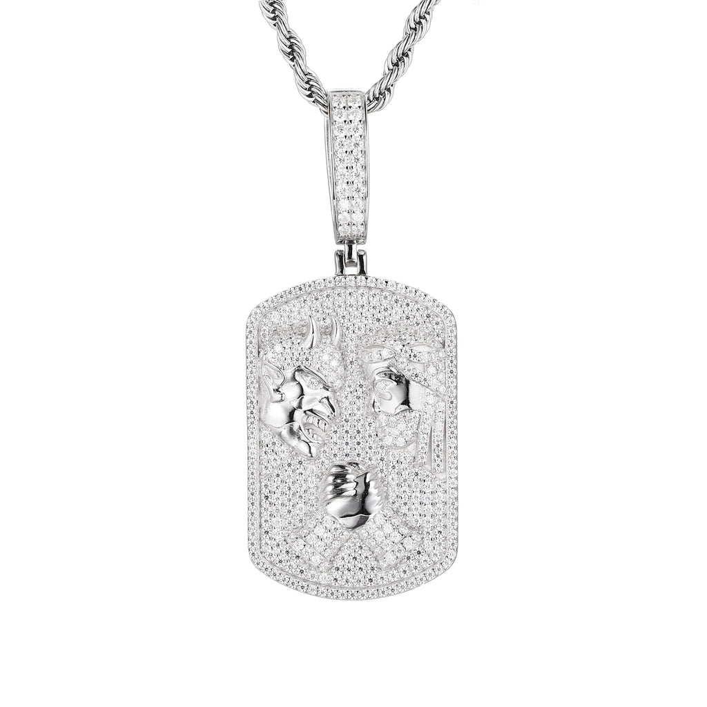 Jesus vs Devil Pendant - Moissanite 925 Sterling Silver