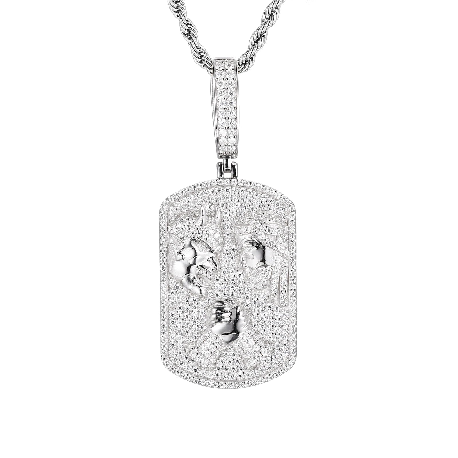 Jesus vs Devil Pendant - Moissanite 925 Sterling Silver